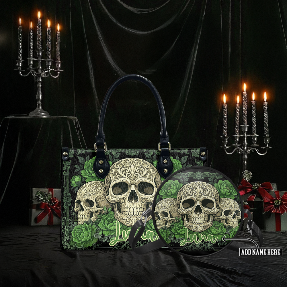 “CRIMSON IVY” Personalized Leather Handbag & Circle Crossbody Bag Deal Deal