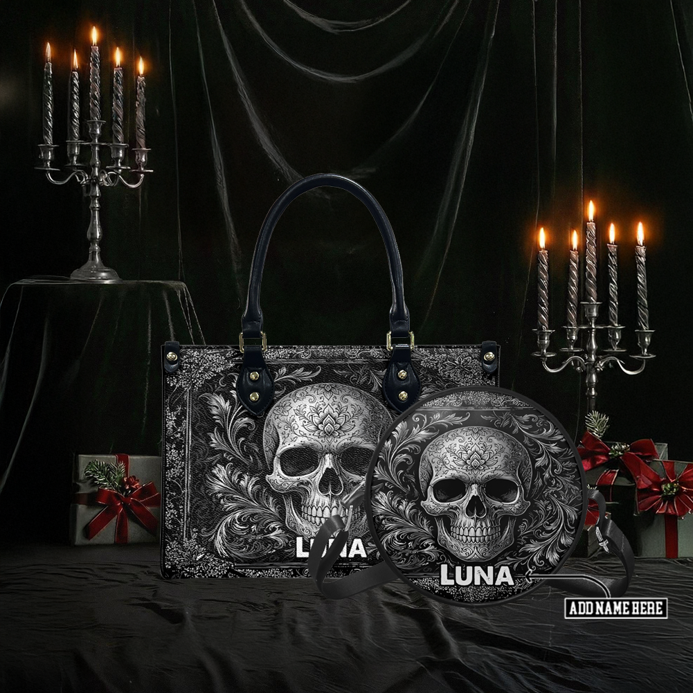 “OBSIDIENNE” Personalized Leather Handbag & Circle Crossbody Bag Deal Deal