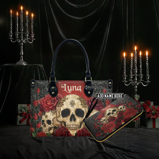 “CRIMSONVEIL” Personalized Leather Handbag & Wallet Deal