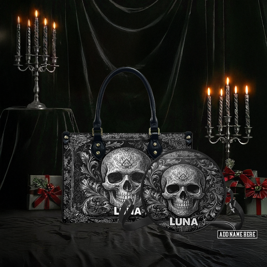 “OBSIDIENNE” Personalized Leather Handbag & Circle Crossbody Bag Deal Deal