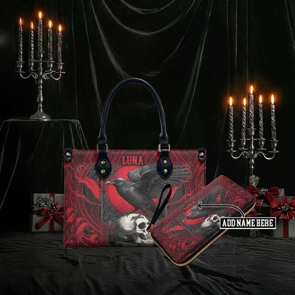 “BLOODRAVEN NOIR” Personalized Leather Handbag & Wallet Deal