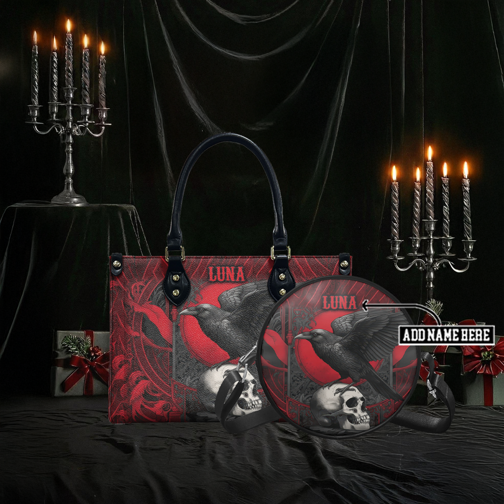 “BLOODRAVEN NOIR” Personalized Leather Handbag & Circle Crossbody Bag Deal Deal