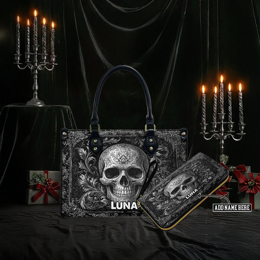 “OBSIDIENNE” Personalized Leather Handbag & Wallet Deal